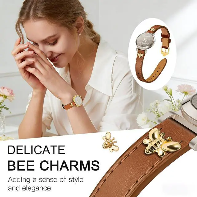 Alt view image 3 of 6 - Slim Leather Bands Compatible with Garmin Lily 2 | Leather with Charms, Feminine,Design,for Garmin Lily 2 Watch Band