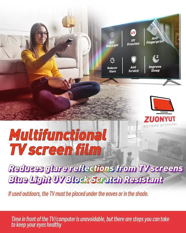 Alt view image 2 of 6 - Glare TV Screen Film,Anti Glare Film for TV 43 Inch Blue Light Filter 43 Inch TV Glare Stopper Glare TV Screen Protector Outdoor Reduce Screen Glare Reflection and Blue Light