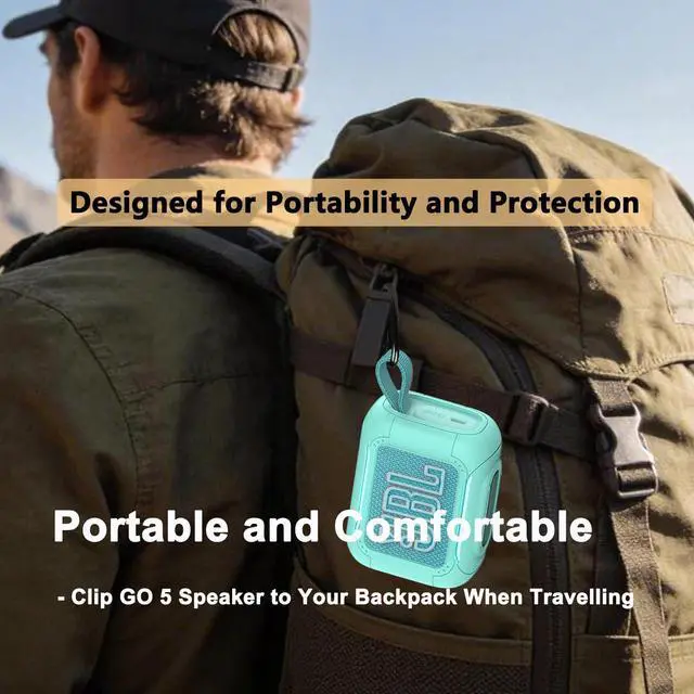 Alt view image 7 of 7 - Silicone Cover Case for JBL Go 5 Portable Bluetooth Speaker | Protective Case for Go 5 Speaker, Shockproof Drop-Protection Cover with Carabiner (Teal)