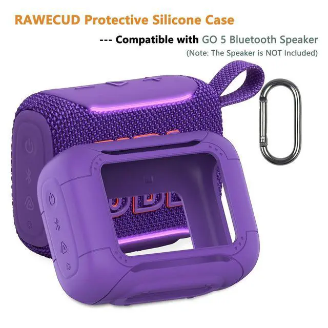 Alt view image 2 of 7 - Silicone Cover Case for JBL Go 5 Portable Bluetooth Speaker | Protective Case for Go 5 Speaker, Shockproof Drop-Protection Cover with Carabiner (Purple)
