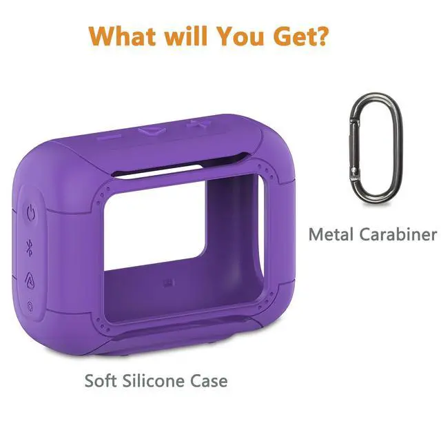 Alt view image 3 of 7 - Silicone Cover Case for JBL Go 5 Portable Bluetooth Speaker | Protective Case for Go 5 Speaker, Shockproof Drop-Protection Cover with Carabiner (Purple)