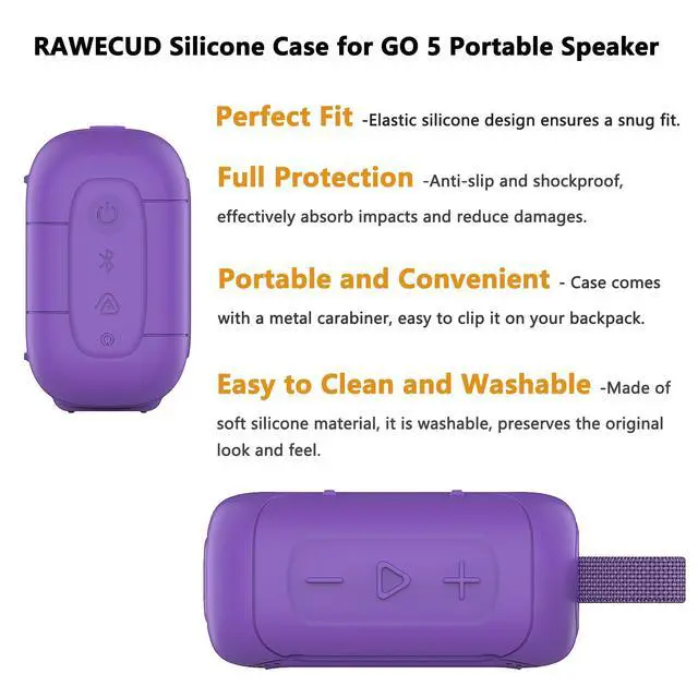 Alt view image 4 of 7 - Silicone Cover Case for JBL Go 5 Portable Bluetooth Speaker | Protective Case for Go 5 Speaker, Shockproof Drop-Protection Cover with Carabiner (Purple)