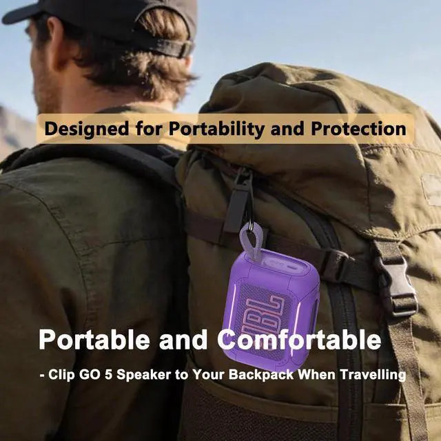 Alt view image 7 of 7 - Silicone Cover Case for JBL Go 5 Portable Bluetooth Speaker | Protective Case for Go 5 Speaker, Shockproof Drop-Protection Cover with Carabiner (Purple)