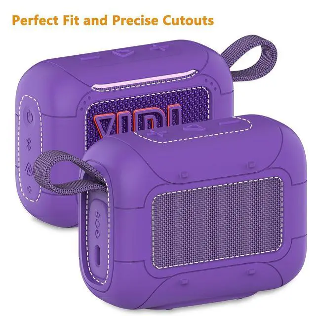 Alt view image 6 of 7 - Silicone Cover Case for JBL Go 5 Portable Bluetooth Speaker | Protective Case for Go 5 Speaker, Shockproof Drop-Protection Cover with Carabiner (Purple)