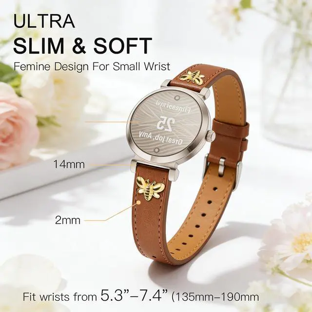 Alt view image 5 of 6 - Slim Leather Bands Compatible with Garmin Lily 2 | Leather with Charms, Feminine,Design,for Garmin Lily 2 Watch Band