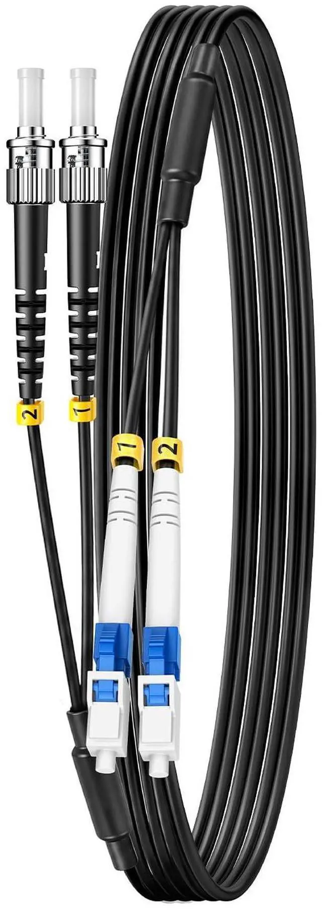 Main image of Outdoor OS2 LC to ST Single Mode Fiber Patch Cable, 15FT/5M | OD-5mm,Industrial TPU, Armored, Duplex Singlemode, Direct Burial, SMF, SM, Fiber Optic Cable, 10G/40G/100G, 9/125um