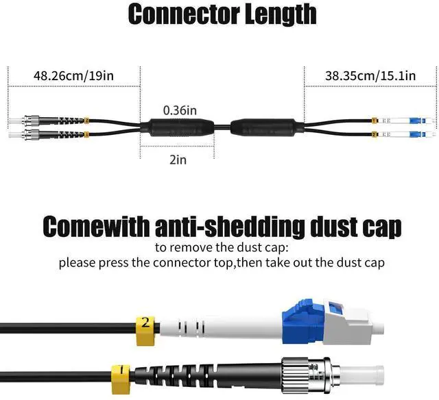 Alt view image 3 of 6 - Outdoor OS2 LC to ST Single Mode Fiber Patch Cable, 15FT/5M | OD-5mm,Industrial TPU, Armored, Duplex Singlemode, Direct Burial, SMF, SM, Fiber Optic Cable, 10G/40G/100G, 9/125um