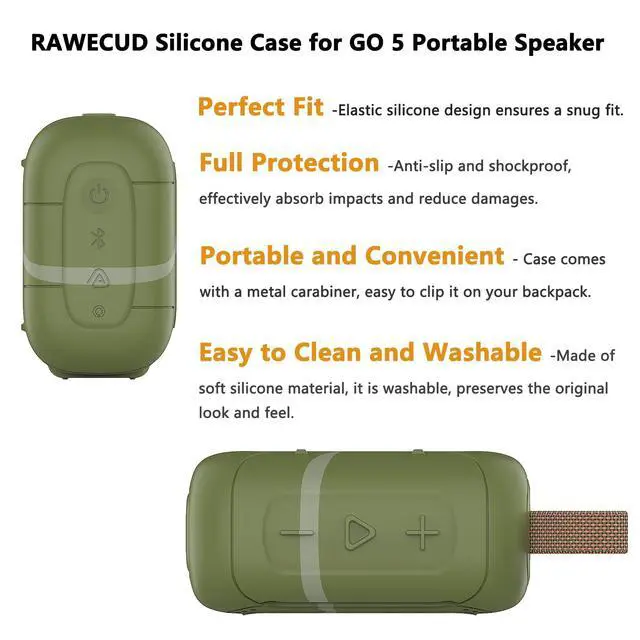 Alt view image 4 of 7 - Silicone Cover Case for JBL Go 5 Portable Bluetooth Speaker | Protective Case for Go 5 Speaker, Shockproof Drop-Protection Cover with Carabiner (Squad)