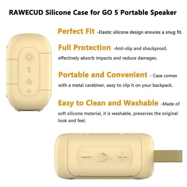 Alt view image 4 of 7 - Silicone Cover Case for JBL Go 5 Portable Bluetooth Speaker | Protective Case for Go 5 Speaker, Shockproof Drop-Protection Cover with Carabiner (Yellow)