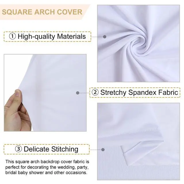 Alt view image 3 of 6 - White Wedding Arch Cover 6.6x6.6FT Square Arch Stand Covers for Spandex Backdrop Arch Cover for Fitted Balloon Square Arch Stand Cover Arch Stretchy Backdrop Cover for Wedding Party Decor