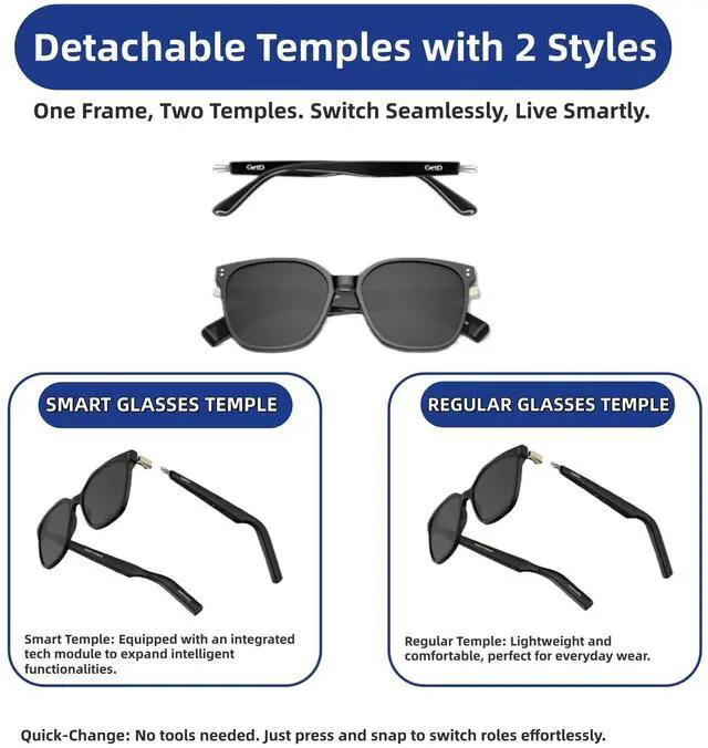 Alt view image 3 of 6 - AI Glasses for Men & Women - Smart Glasses with Real-Time Translation in 145 Languages, Powered by ChatGPT, Nylon Polarized Aviator Sunglasses, Bluetooth 5.4,11H Music/9H Calls, 2 Extra Temples