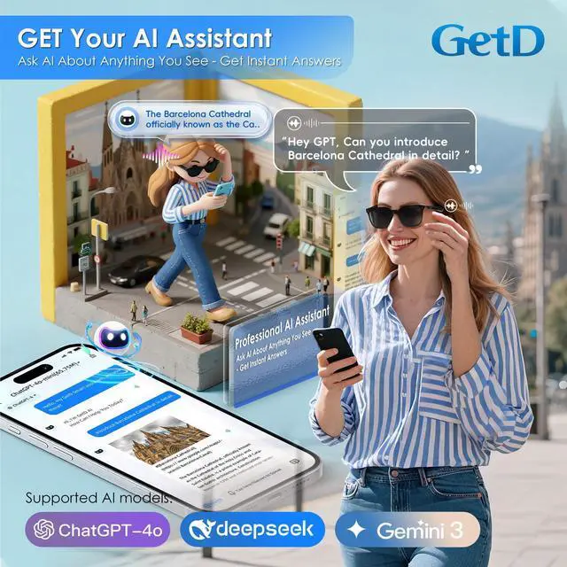 Alt view image 5 of 6 - AI Glasses for Men & Women - Smart Glasses with Real-Time Translation in 145 Languages, Powered by ChatGPT, Nylon Polarized Aviator Sunglasses, Bluetooth 5.4,11H Music/9H Calls, 2 Extra Temples