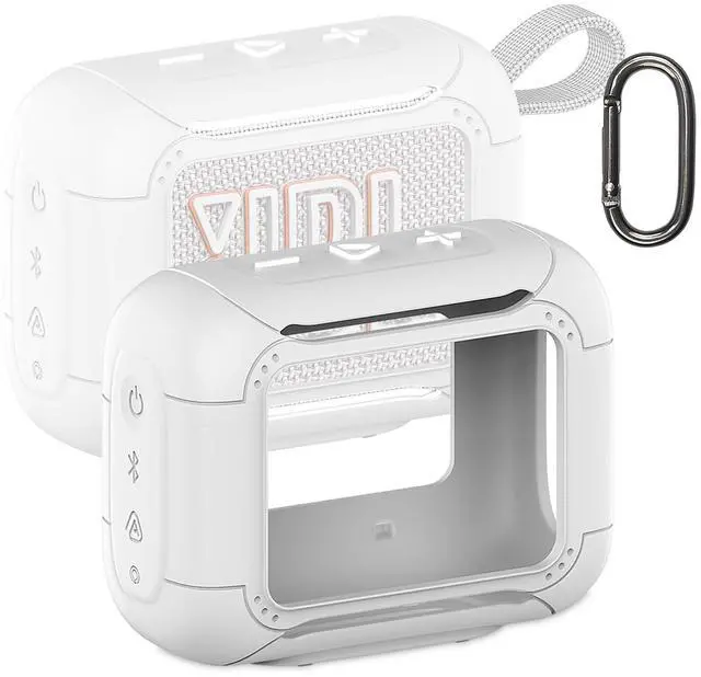 Main image of Silicone Cover Case for JBL Go 5 Portable Bluetooth Speaker | Protective Case for Go 5 Speaker, Shockproof Drop-Protection Cover with Carabiner (White)