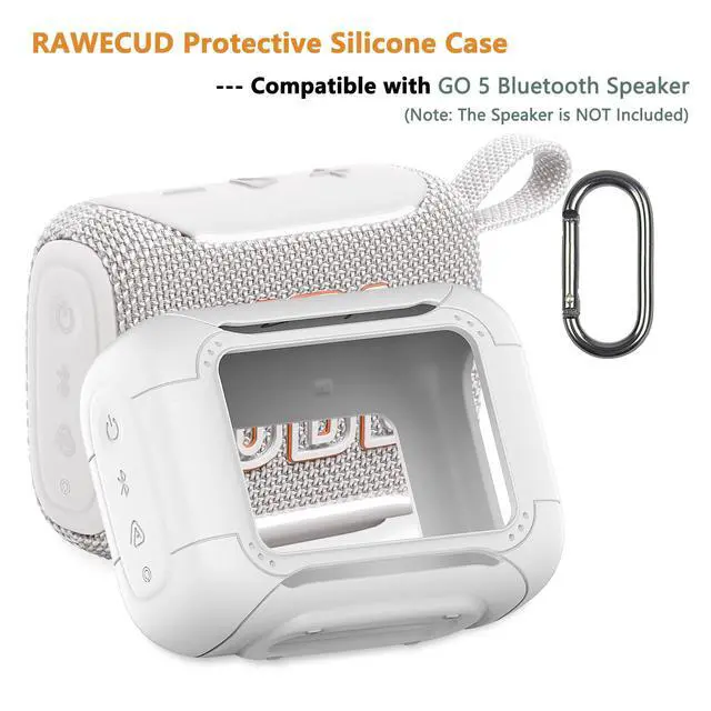 Alt view image 2 of 7 - Silicone Cover Case for JBL Go 5 Portable Bluetooth Speaker | Protective Case for Go 5 Speaker, Shockproof Drop-Protection Cover with Carabiner (White)