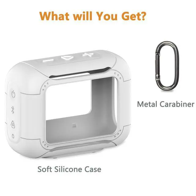 Alt view image 3 of 7 - Silicone Cover Case for JBL Go 5 Portable Bluetooth Speaker | Protective Case for Go 5 Speaker, Shockproof Drop-Protection Cover with Carabiner (White)