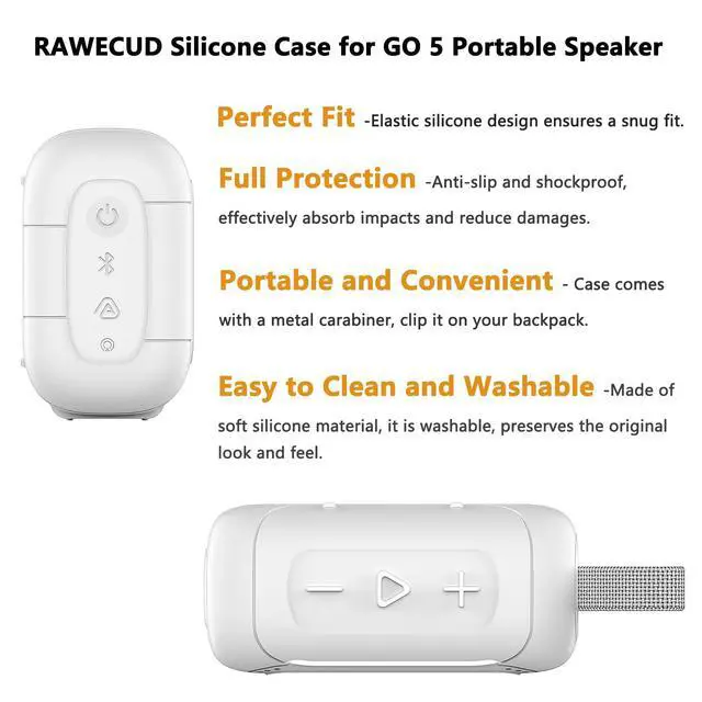 Alt view image 4 of 7 - Silicone Cover Case for JBL Go 5 Portable Bluetooth Speaker | Protective Case for Go 5 Speaker, Shockproof Drop-Protection Cover with Carabiner (White)