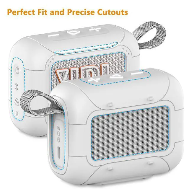 Alt view image 6 of 7 - Silicone Cover Case for JBL Go 5 Portable Bluetooth Speaker | Protective Case for Go 5 Speaker, Shockproof Drop-Protection Cover with Carabiner (White)