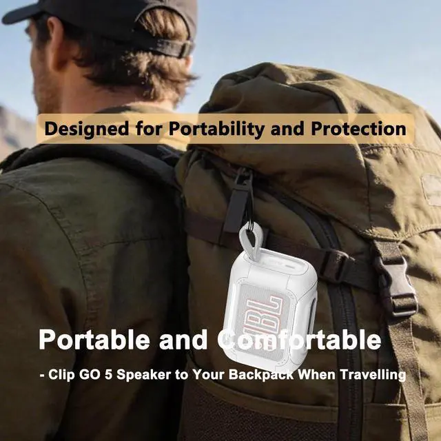 Alt view image 7 of 7 - Silicone Cover Case for JBL Go 5 Portable Bluetooth Speaker | Protective Case for Go 5 Speaker, Shockproof Drop-Protection Cover with Carabiner (White)