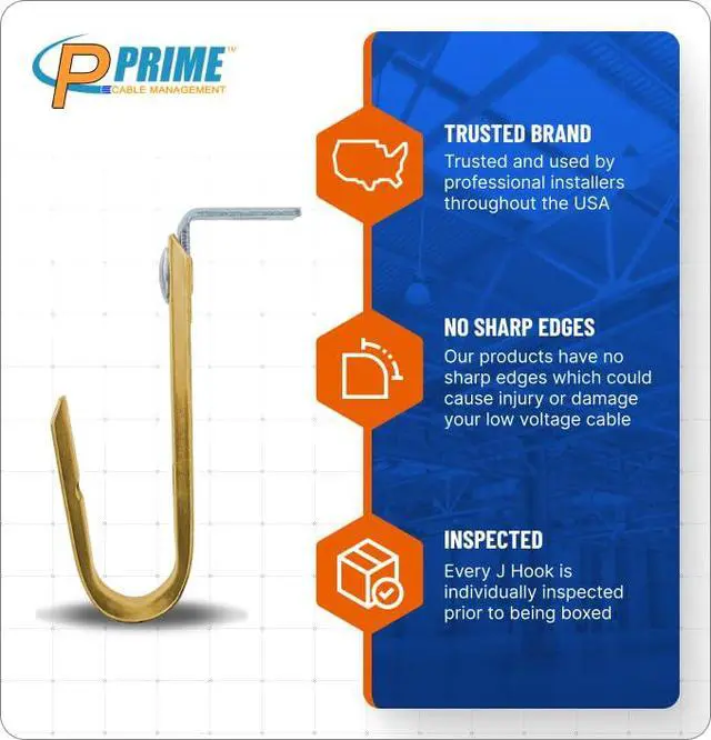Alt view image 4 of 6 - 3/4 Inch Heavy Duty Metal Cable & Wire Support J-Hook Hangers W/Angle Clip, attaching horizontal surfaces (Ceilings, beams K) & 1/4 inch threaded rod Cable & Wire Management