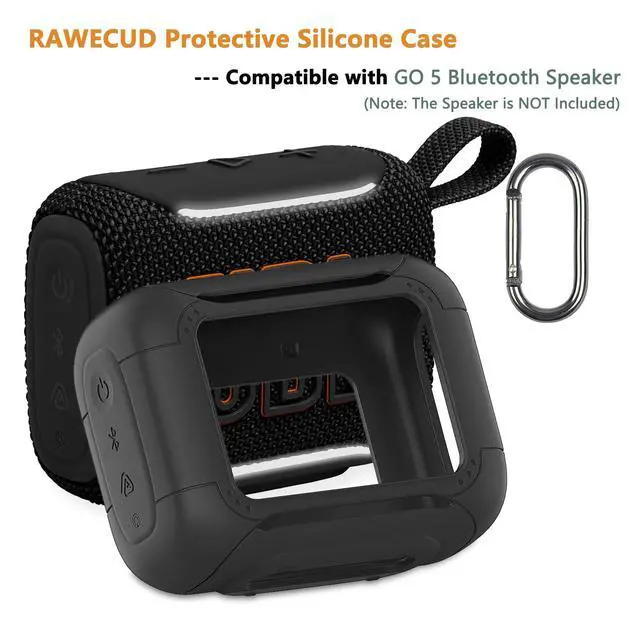 Alt view image 2 of 7 - Silicone Cover Case for JBL Go 5 Portable Bluetooth Speaker | Protective Case for Go 5 Speaker, Shockproof Drop-Protection Cover with Carabiner (Black)