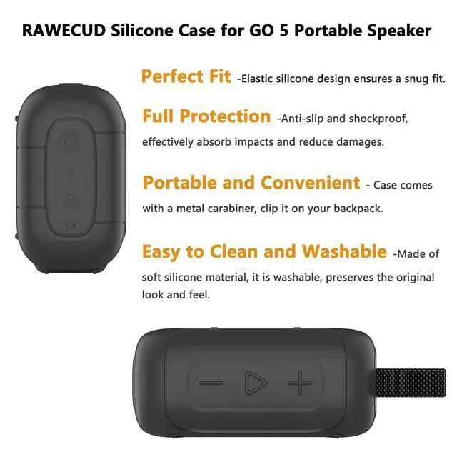 Alt view image 4 of 7 - Silicone Cover Case for JBL Go 5 Portable Bluetooth Speaker | Protective Case for Go 5 Speaker, Shockproof Drop-Protection Cover with Carabiner (Black)