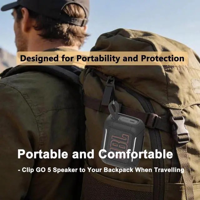 Alt view image 7 of 7 - Silicone Cover Case for JBL Go 5 Portable Bluetooth Speaker | Protective Case for Go 5 Speaker, Shockproof Drop-Protection Cover with Carabiner (Black)
