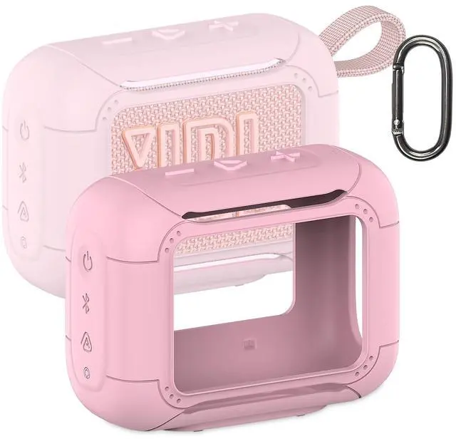 Main image of Silicone Cover Case for JBL Go 5 Portable Bluetooth Speaker | Protective Case for Go 5 Speaker, Shockproof Drop-Protection Cover with Carabiner (Pink)