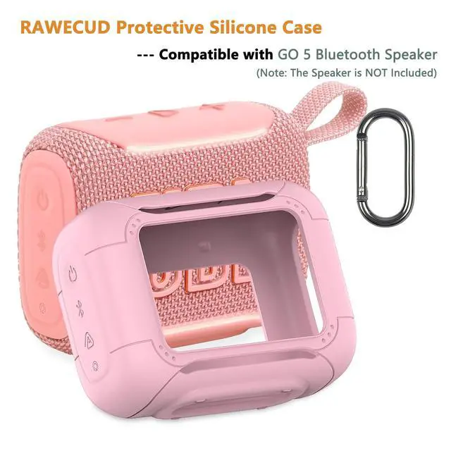 Alt view image 2 of 7 - Silicone Cover Case for JBL Go 5 Portable Bluetooth Speaker | Protective Case for Go 5 Speaker, Shockproof Drop-Protection Cover with Carabiner (Pink)