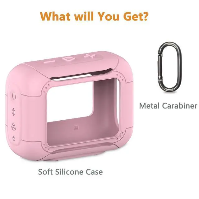 Alt view image 3 of 7 - Silicone Cover Case for JBL Go 5 Portable Bluetooth Speaker | Protective Case for Go 5 Speaker, Shockproof Drop-Protection Cover with Carabiner (Pink)