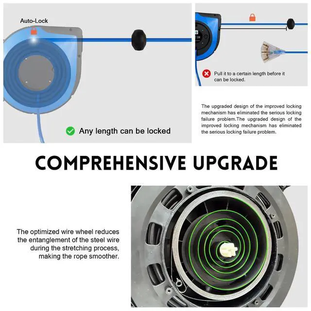 Alt view image 4 of 6 - Retractable Extension Cord Reel,75 Feet 14 AWG/3C SJTOW Heavy Duty Power Cord,10 AMP Circuit Breaker, 3-Lighted Triple Outlets,Ceiling or Wall Mount Use Indoor, Blue