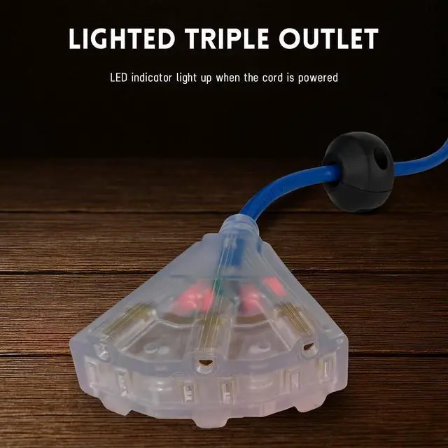 Alt view image 5 of 6 - Retractable Extension Cord Reel,75 Feet 14 AWG/3C SJTOW Heavy Duty Power Cord,10 AMP Circuit Breaker, 3-Lighted Triple Outlets,Ceiling or Wall Mount Use Indoor, Blue