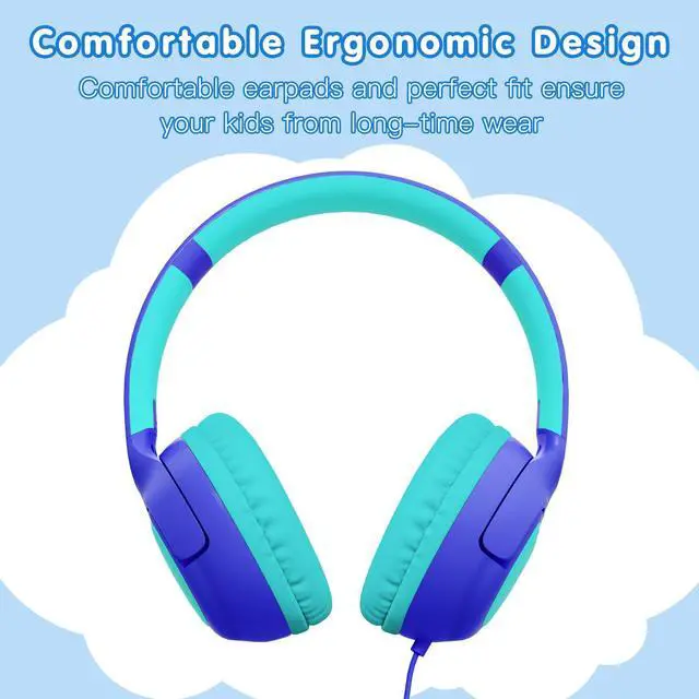 Alt view image 6 of 6 - Wired Kids Headphones, Safe 85dB Volume Limit for Boys & Girls, Comfortable Earpads, Foldable Design for School, Tablets, and Travel-Blue