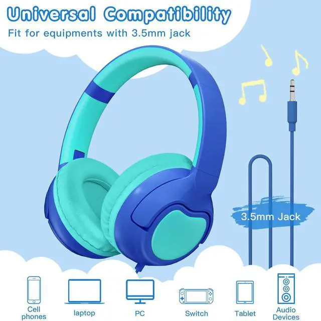 Alt view image 5 of 6 - Wired Kids Headphones, Safe 85dB Volume Limit for Boys & Girls, Comfortable Earpads, Foldable Design for School, Tablets, and Travel-Blue