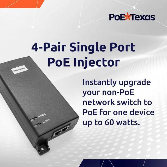 Alt view image 2 of 6 - Single-Port 802.3bt PoE++ Injector, 55V 60W, 6kV Surge | 802.3bt PoE++ Single Port 4 Pair Power Over Ethernet Injector - Active PoE Adapter 55V 60W Output - 10/100/1000 Gigabit Data