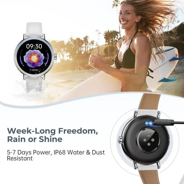 Alt view image 7 of 7 - Smart Watches for Women, 1.27'' HD Round Ladies Fitness Trackers with Heart Rate/SpO2 Monitor Sleep/Calorie/Step Tracker 100+ Sports Modes IP68 Waterproof for Android/iOS, Silver/White