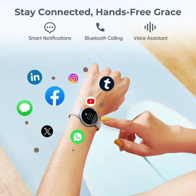 Alt view image 6 of 7 - Smart Watches for Women, 1.27'' HD Round Ladies Fitness Trackers with Heart Rate/SpO2 Monitor Sleep/Calorie/Step Tracker 100+ Sports Modes IP68 Waterproof for Android/iOS, Silver/White