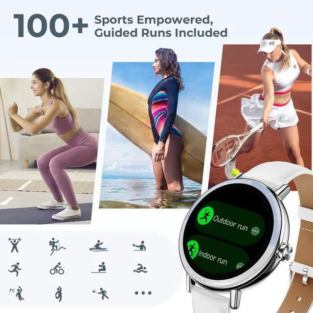 Alt view image 3 of 7 - Smart Watches for Women, 1.27'' HD Round Ladies Fitness Trackers with Heart Rate/SpO2 Monitor Sleep/Calorie/Step Tracker 100+ Sports Modes IP68 Waterproof for Android/iOS, Silver/White