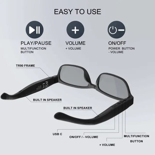 Alt view image 2 of 6 - Smart Bluetooth Glasses Audio Safety Work Glasses with Bluetooth Speaker for Men Women Mic Voice Assistant, Ultra light and Comfortable Design (Clear Lens)