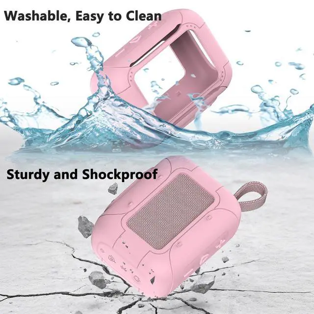 Alt view image 5 of 7 - Silicone Cover Case for JBL Go 5 Portable Bluetooth Speaker | Protective Case for Go 5 Speaker, Shockproof Drop-Protection Cover with Carabiner (Pink)