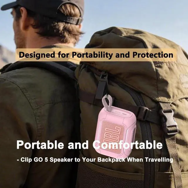 Alt view image 7 of 7 - Silicone Cover Case for JBL Go 5 Portable Bluetooth Speaker | Protective Case for Go 5 Speaker, Shockproof Drop-Protection Cover with Carabiner (Pink)