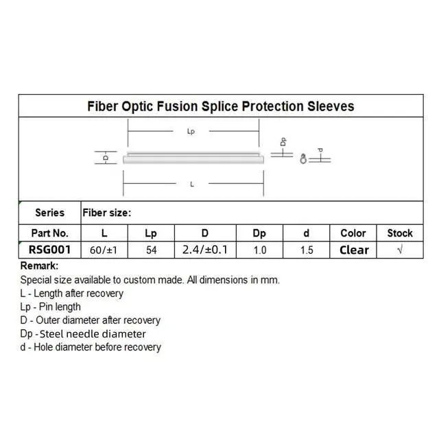 Alt view image 4 of 7 - 1000PCS Fiber Splice Sleeves,2.4mm Diam 60mm Length,Fusion Fiber Optic Cable Heat Shrinks Tubing,with Box,304 Stainless Steel PE Clear Hot Melt Protection Tubes