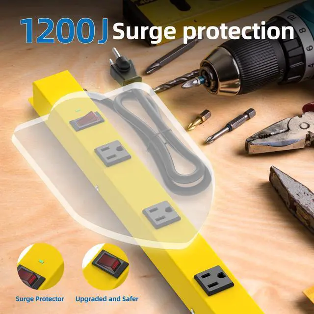 Alt view image 3 of 7 - Metal Power Strip, 9 Widely Space Outlets, Wall Mountable Power Strip Surge Protector, 6 FT Extension Cord,15A/1875W, ETL Listed (9 Outlet)