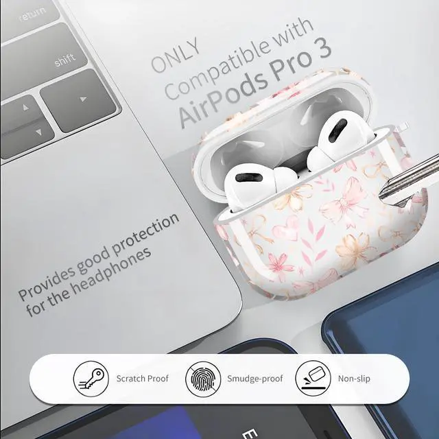 Alt view image 3 of 6 - for Cute Airpods Pro 3 Case Clear, Soft TPU Air Pods Pro 3rd Generation Cover Protective Skin Girl Women with Gold Keychain for iPod Pro 3 Gen 2025 - Cute Pink Flower Bow