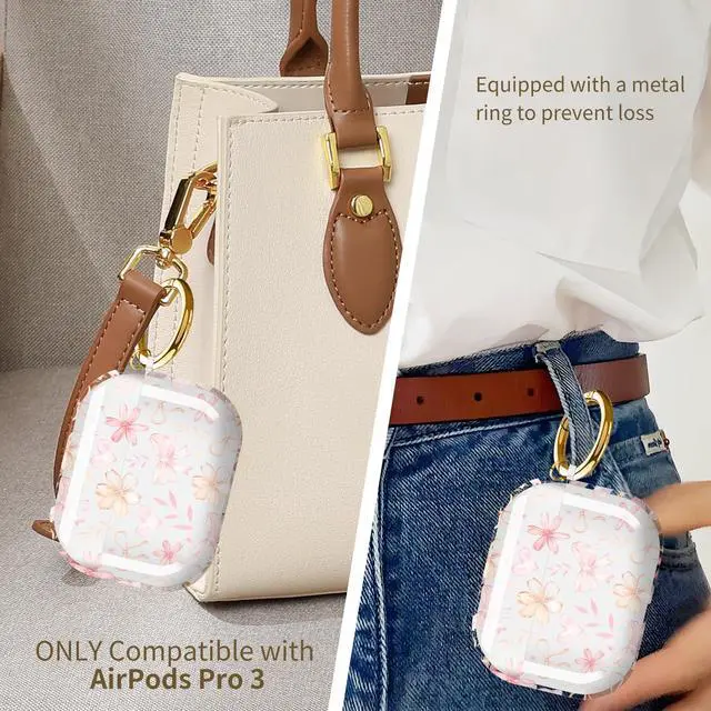 Alt view image 4 of 6 - for Cute Airpods Pro 3 Case Clear, Soft TPU Air Pods Pro 3rd Generation Cover Protective Skin Girl Women with Gold Keychain for iPod Pro 3 Gen 2025 - Cute Pink Flower Bow