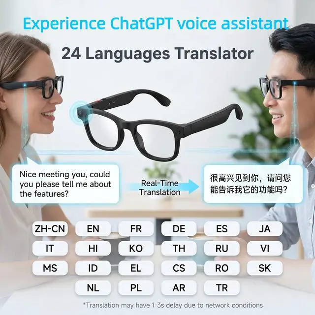 Alt view image 2 of 7 - AI Smart Glasses with Voice Assistant & 1080P Camera, Bluetooth Audio & Real-Time Translator; with Anti-Shake Video, Magnetic Charging, Interchangeable Lens, Hands-Free Calling & Music