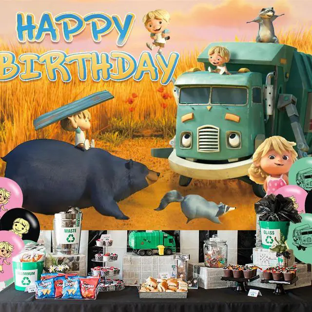 Alt view image 5 of 7 - Trash Truck Birthday Party Backdrop, Decoration, and Banner - Photo Background Props for Boys and Girls - 5x3ft