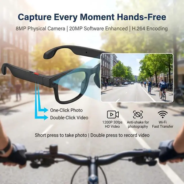 Alt view image 7 of 7 - AI Smart Glasses with Voice Assistant & 1080P Camera, Bluetooth Audio & Real-Time Translator; with Anti-Shake Video, Magnetic Charging, Interchangeable Lens, Hands-Free Calling & Music