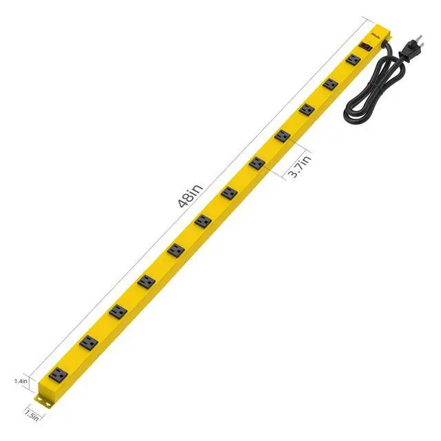 Alt view image 7 of 7 - Metal Power Strip, 12 Widely Space Outlets, Wall Mountable Power Strip Surge Protector, 6 FT Extension Cord,15A/1875W, ETL Listed