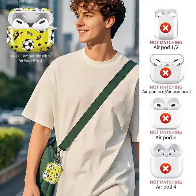 Alt view image 2 of 6 - for Cute Airpods Pro 3 Case Clear, Soft TPU Air Pods Pro 3rd Generation Cover Protective Skin Girl Women with Gold Keychain for iPod Pro 3 Gen 2025 - Football Pattern