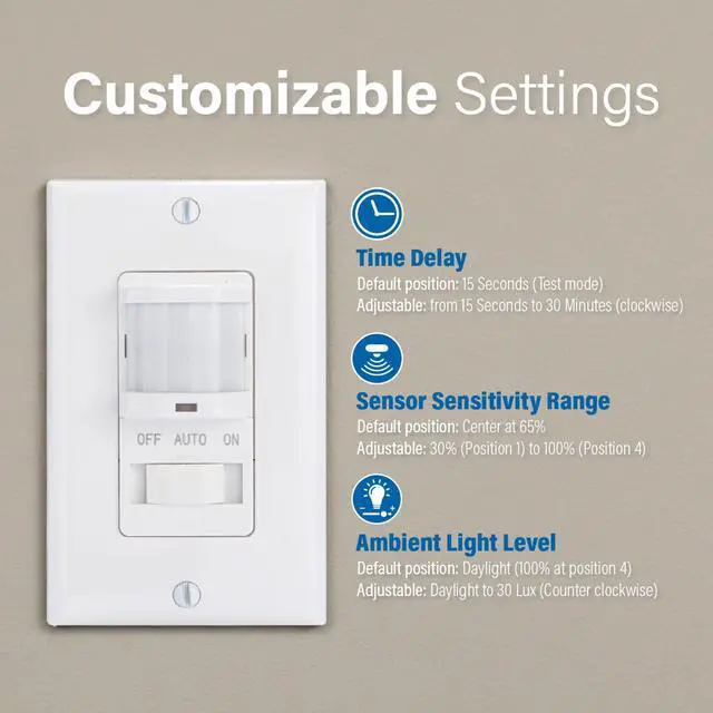 Alt view image 2 of 6 - iOS-DSIF-WH in-Wall Motion Sensor Switch, White | Automated Lighting Control with Adjustable Time Delay, Fits Standard Decorator Wall Plate and Standard Wall Boxes